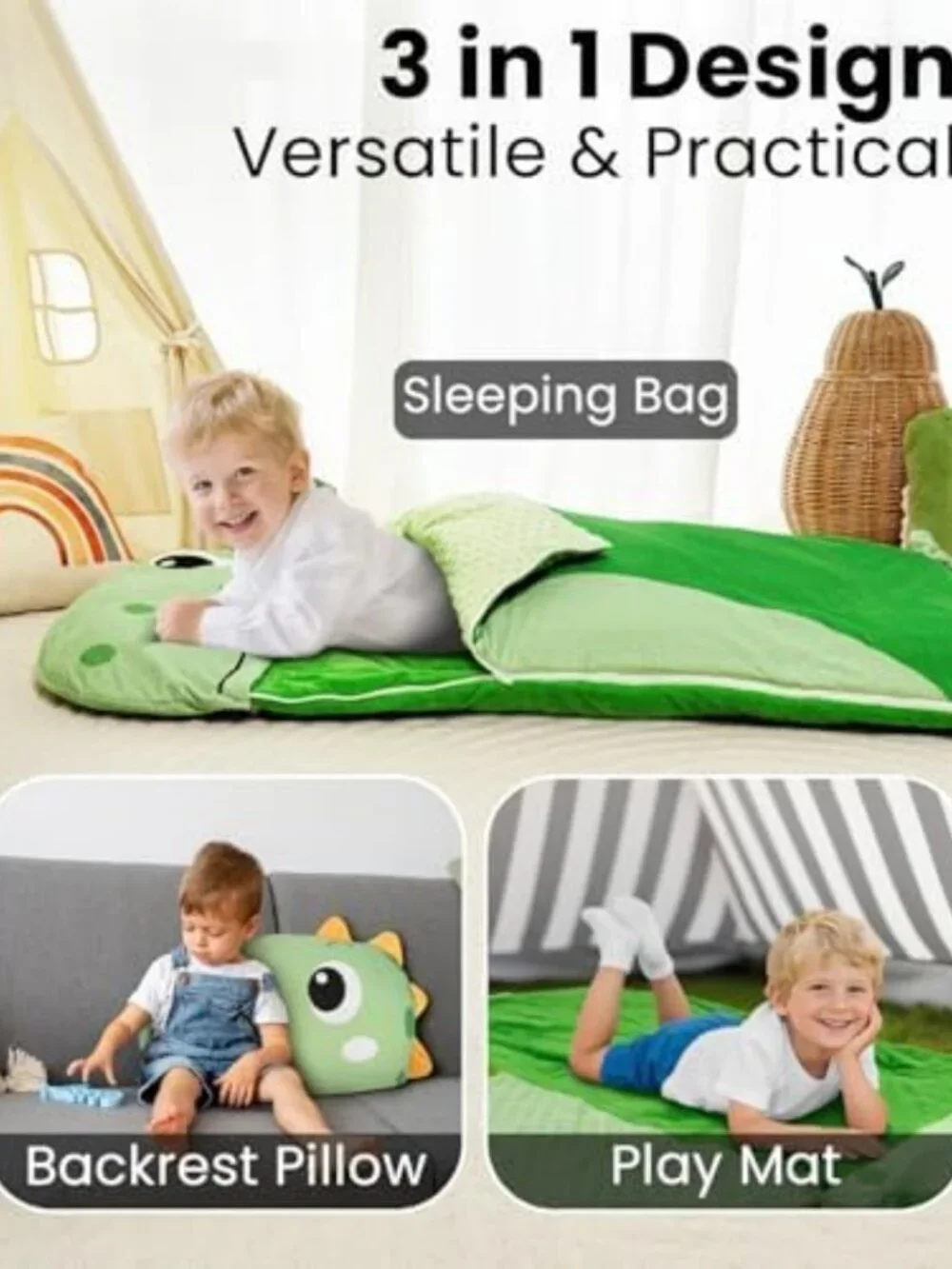 Cozy 3-in-1 Plush Animal Kids Sleeping Bag & Toddler Nap Mat - Perfect for